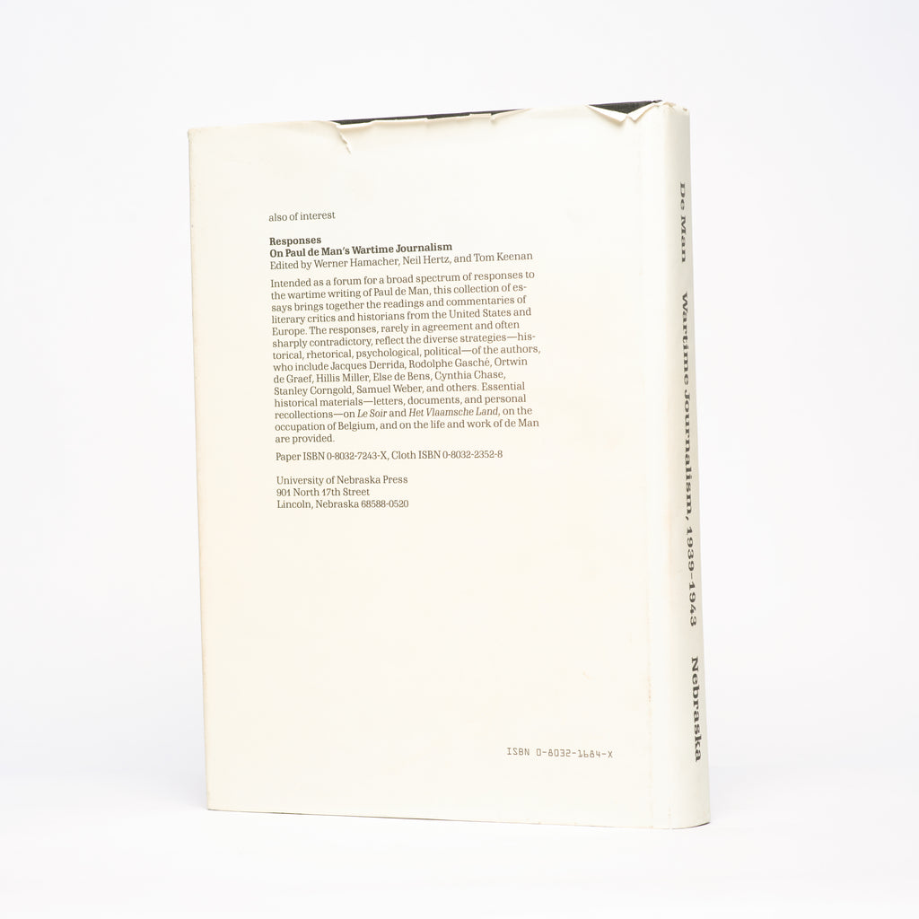 Wartime Journalism, 1939-43 - De Man, Paul; Hamacher, Werner (editor); Hertz, Werner (editor); Keenan, Thomas (editor)