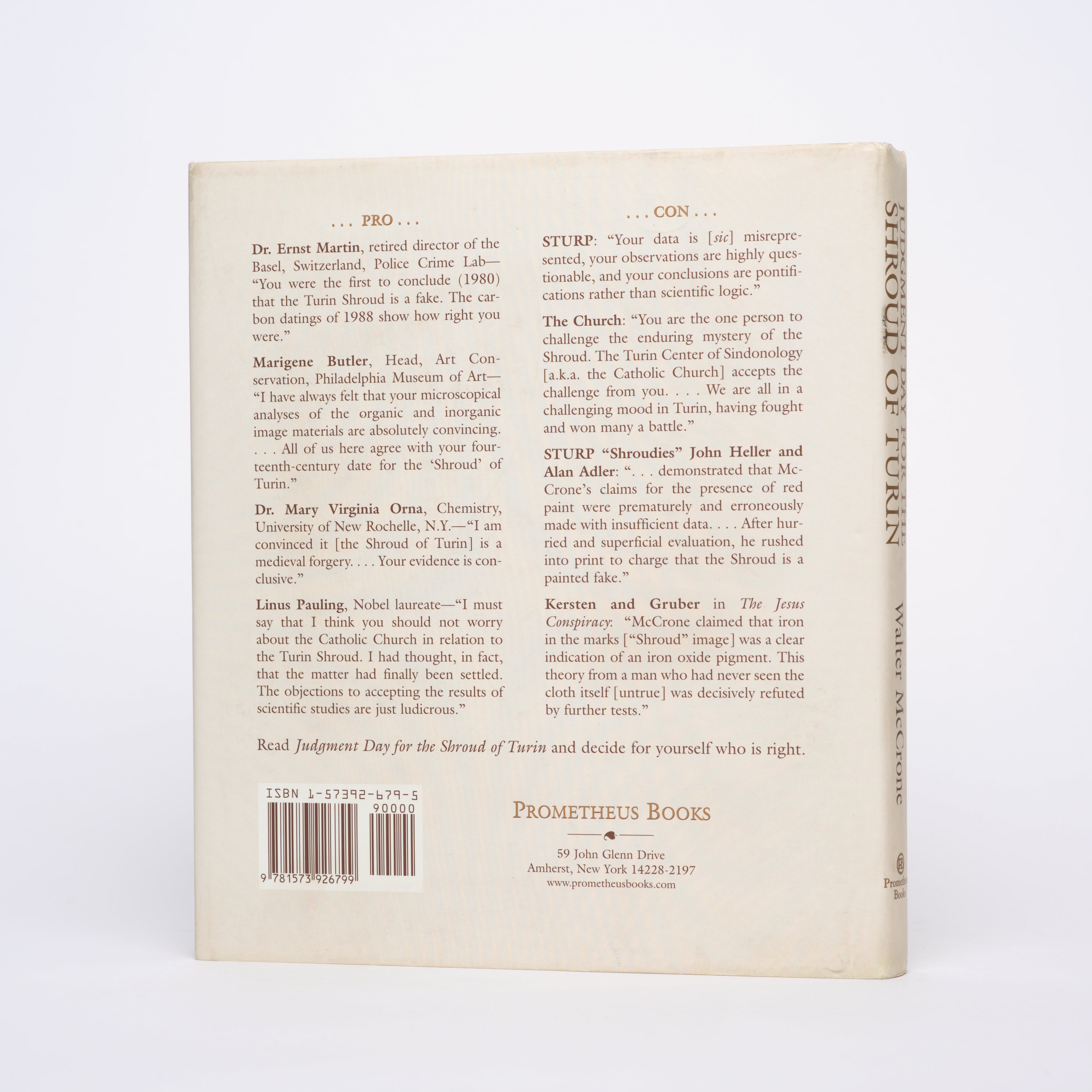 Judgment Day for the Shroud of Turin - McCrone, Walter C.