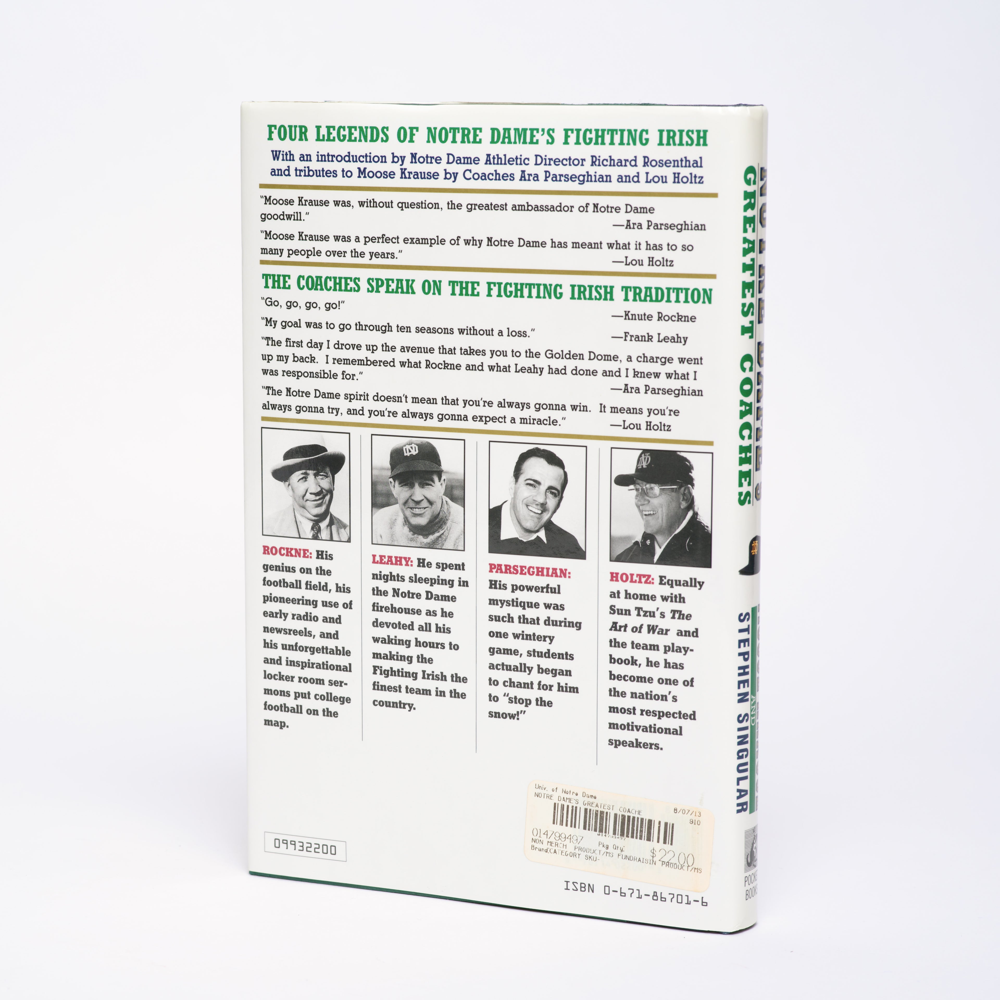 Notre Dame's Greatest Coaches: Rockne, Leahy, Parseghian, Holtz - Krause, Moose; Singular, Stephen