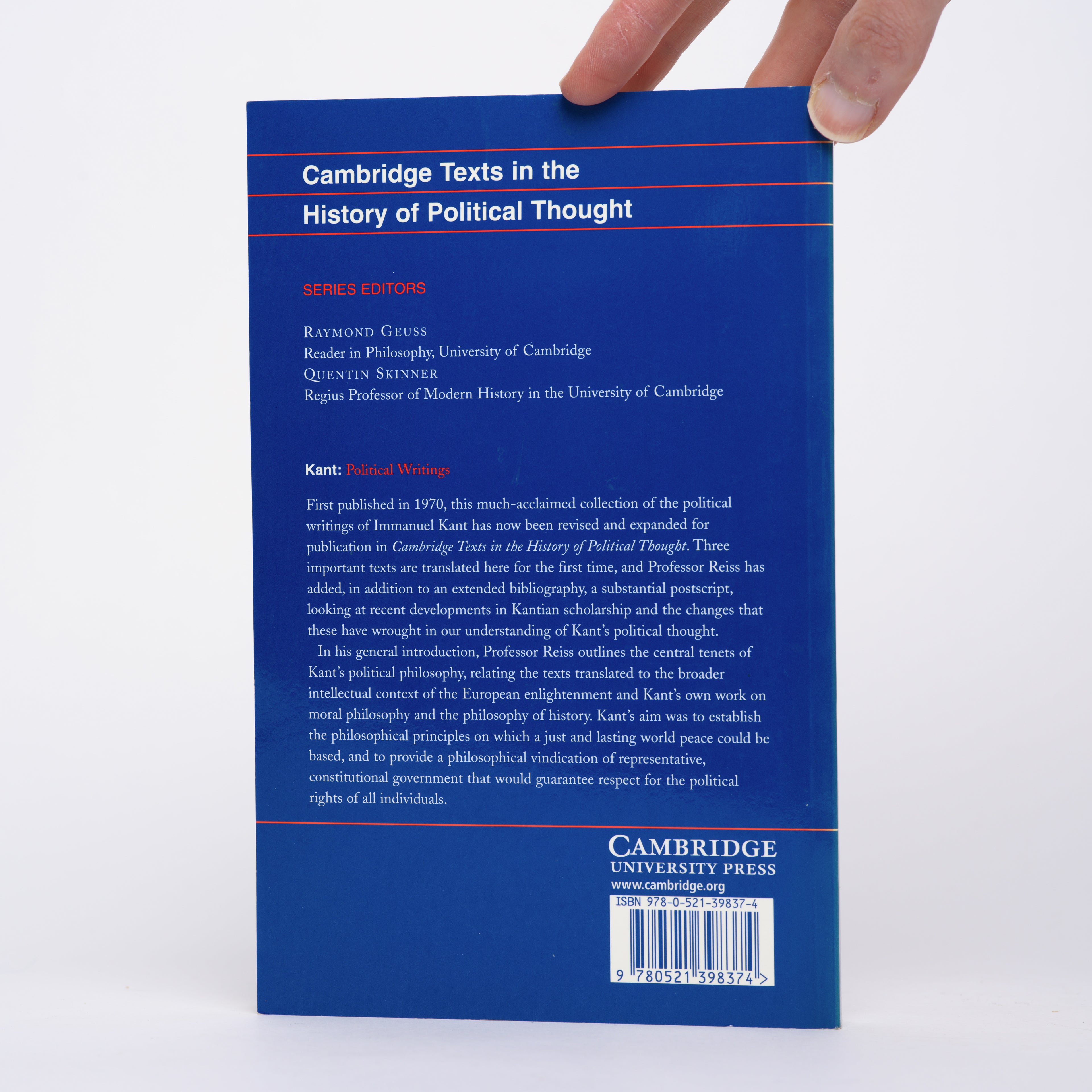 Kant: Political Writings (Cambridge Texts in the History of Political Thought) - Kant, Immanuel; Reiss, H.S. (editor); Nisbet, H. B. (translator)