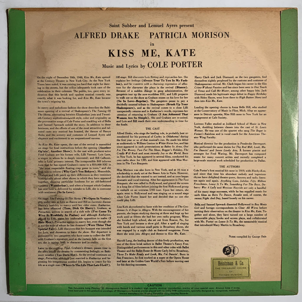 Cole Porter, Saint Subber And Lemuel Ayers Present Alfred Drake And Patricia Morison: Kiss Me, Kate