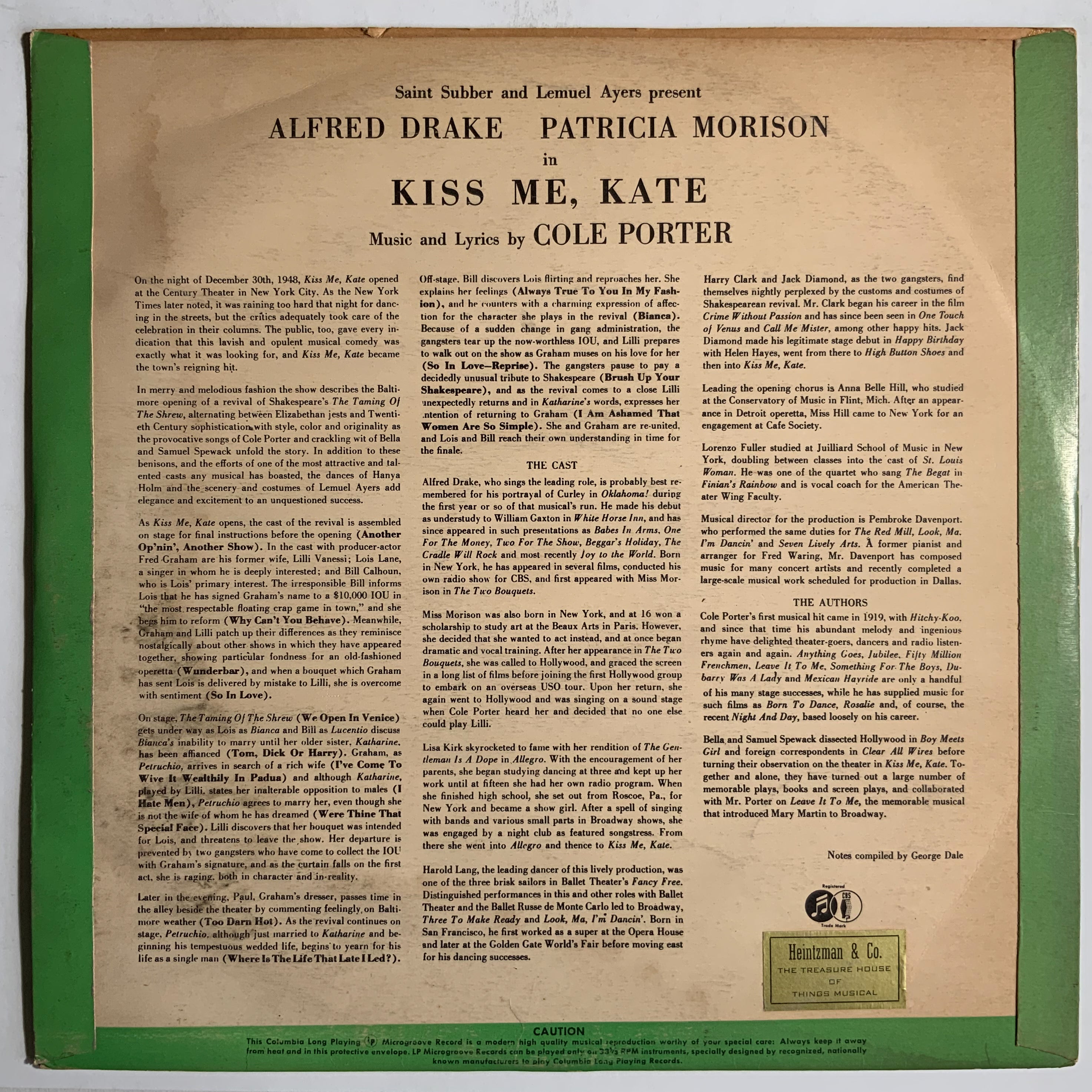 Cole Porter, Saint Subber And Lemuel Ayers Present Alfred Drake And Patricia Morison: Kiss Me, Kate
