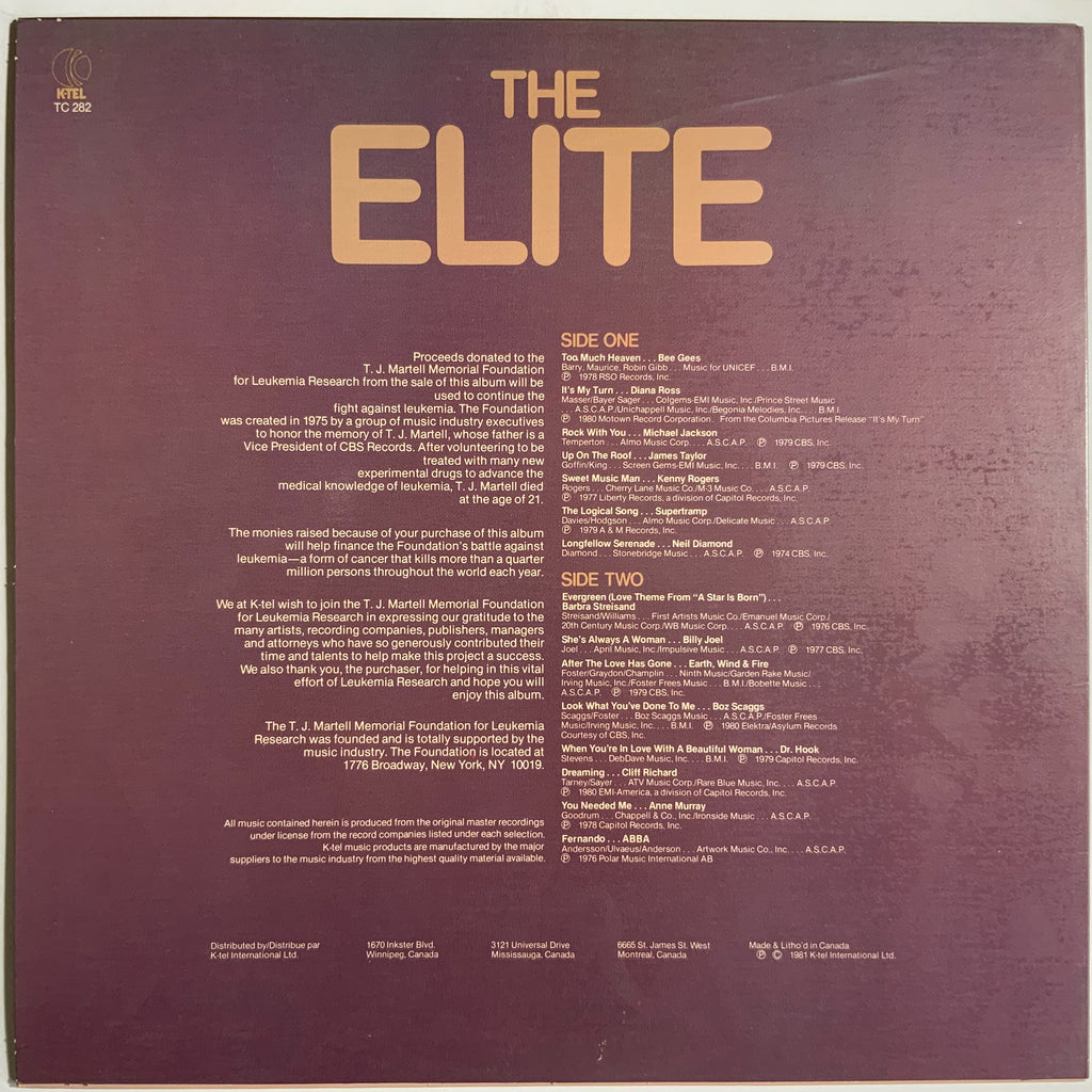 The Elite: ABBA, Bee Gees, Neil Diamond, Earth, Wind and Fire, Dr. Hook, Michael Jackson, Billy Joel, Anne Murray, Cliff Richard, Kenny Rodgers, Diana Ross, Boz Scaggs, Barbra Streisand, Supertramp, James Taylor